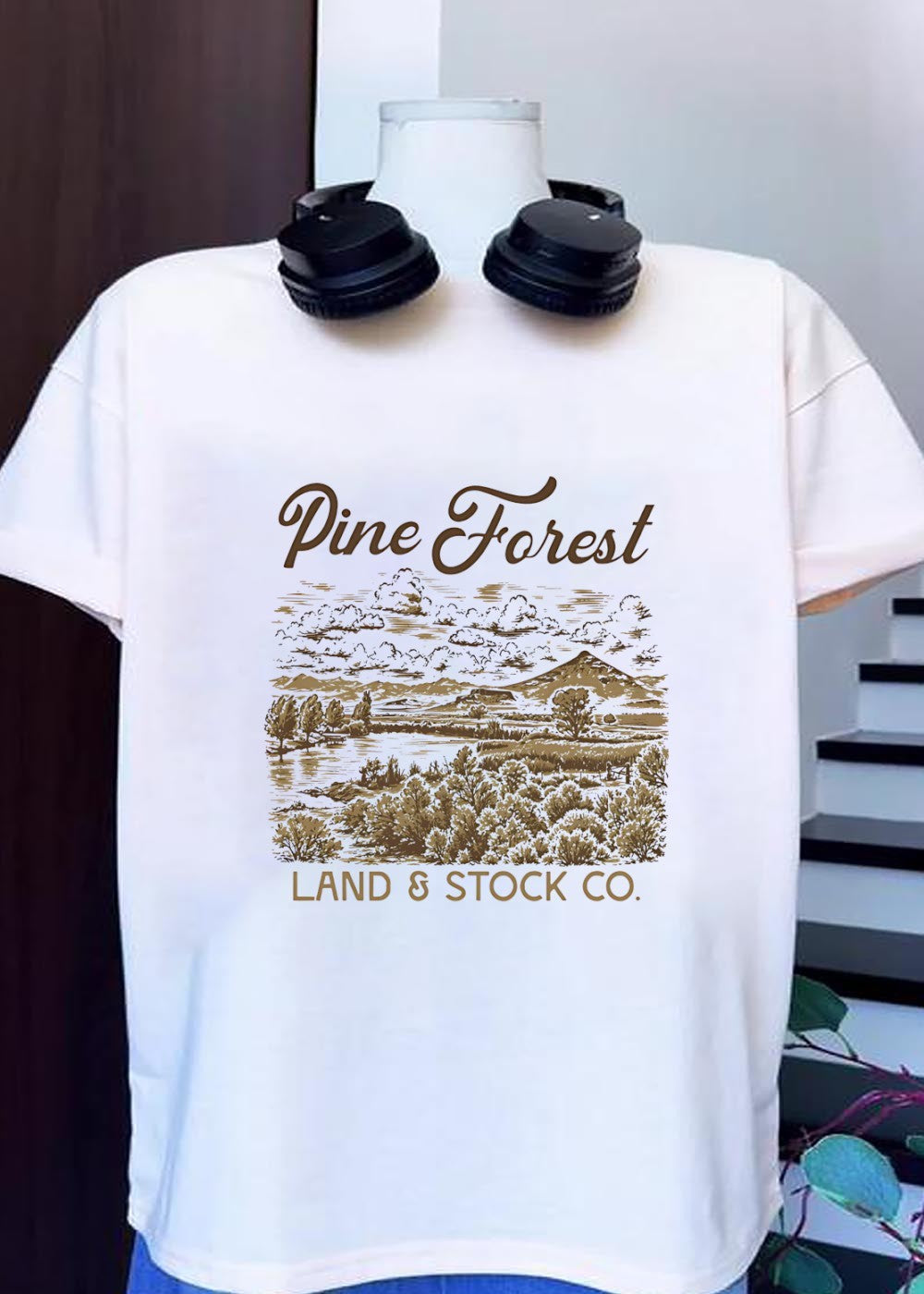 Pine Forest Land and Stock Co Mountain Lake Landscape T-Shirt