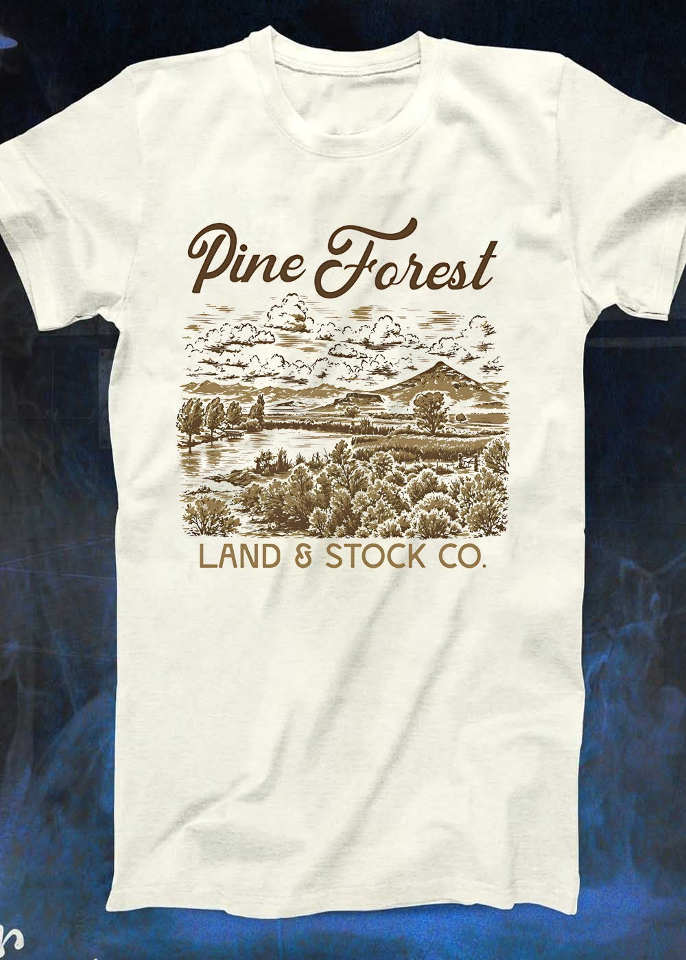 Pine Forest Land and Stock Co Mountain Lake Landscape T-Shirt