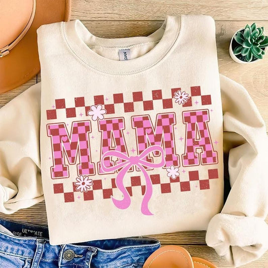 Pink Mama Coquette , Retro Checkered Mama , Mama Varsity , Mothers Day , Gift for Mom, Mama Bow , Mama Shirt Sweatshirt