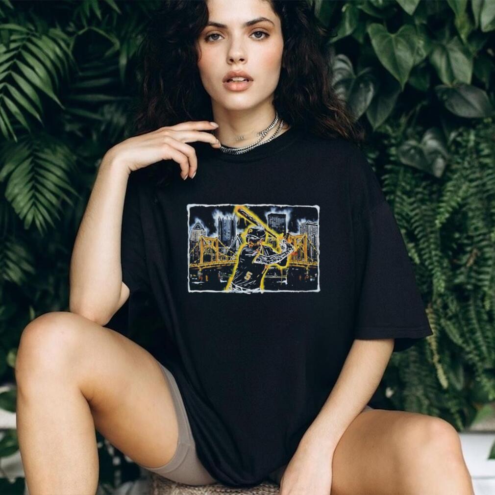 Pittsburgh Baseball Player City Skyline Bridge Graphic T Shirt