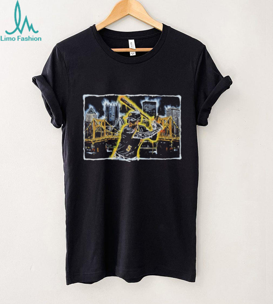 Pittsburgh Baseball Player City Skyline Bridge Graphic T Shirt