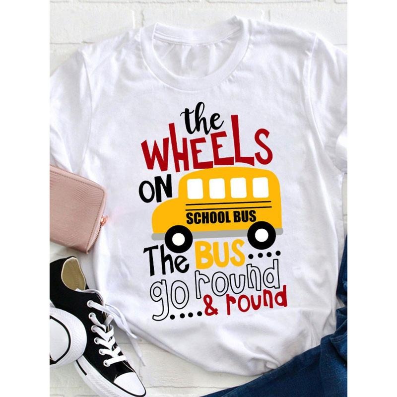 Playful T - Shirt with School Bus Theme: "the WHEELS ON The BUS... go round & round" Catchy Design style 02 Hoodie,...