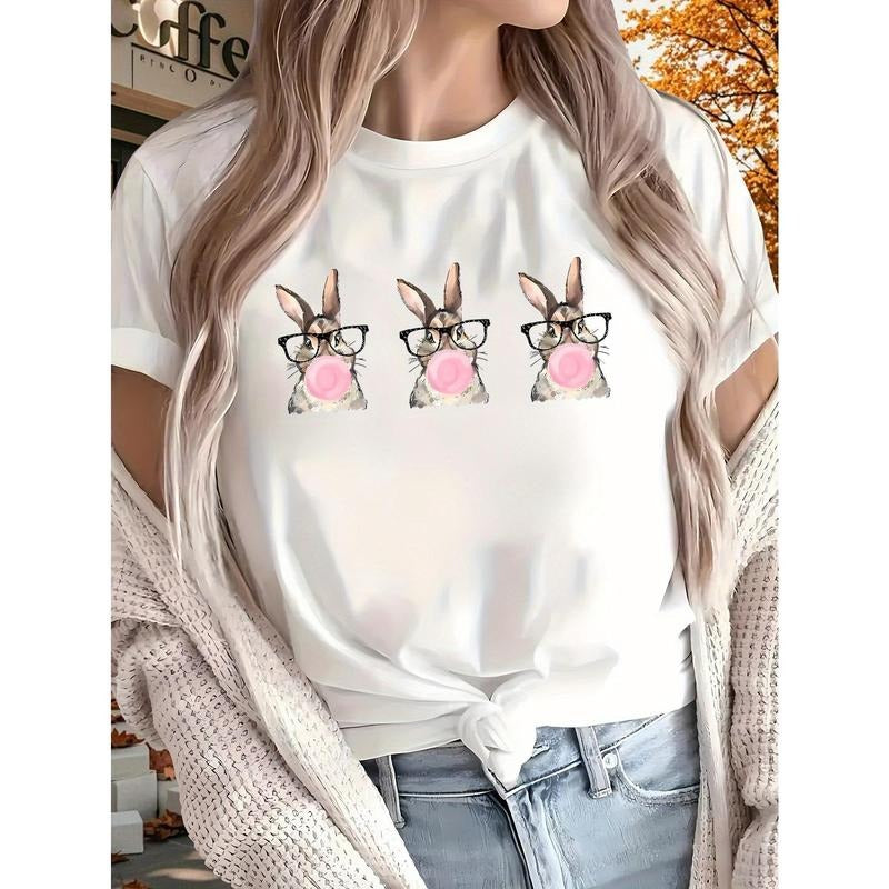 Playful and Adorable T - Shirt: Cute Bunny Trio with Bubblegum and Glasses Graphic Hoodie, Sweatshirt | UrbanDripWear.com