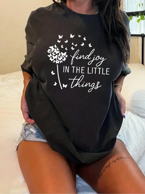 Plus Size Butterfly Letter Print Round Neck Tee, Casual Short Sleeve Crew Neck T-Shirt for Summer, Women's Plus Clothing...