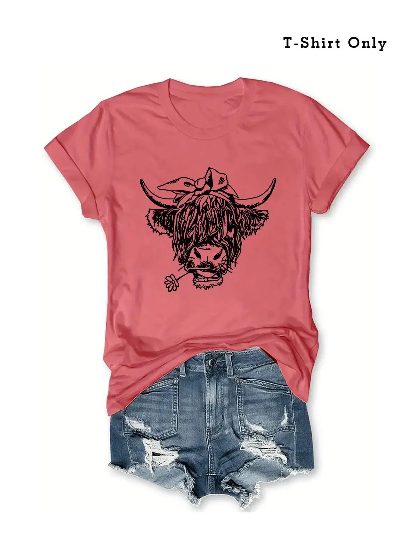 Plus Size Cartoon Bull Print Round Neck Tee, Casual Short Sleeve T-shirt, Women's Plus Size Summer Clothing for Daily...