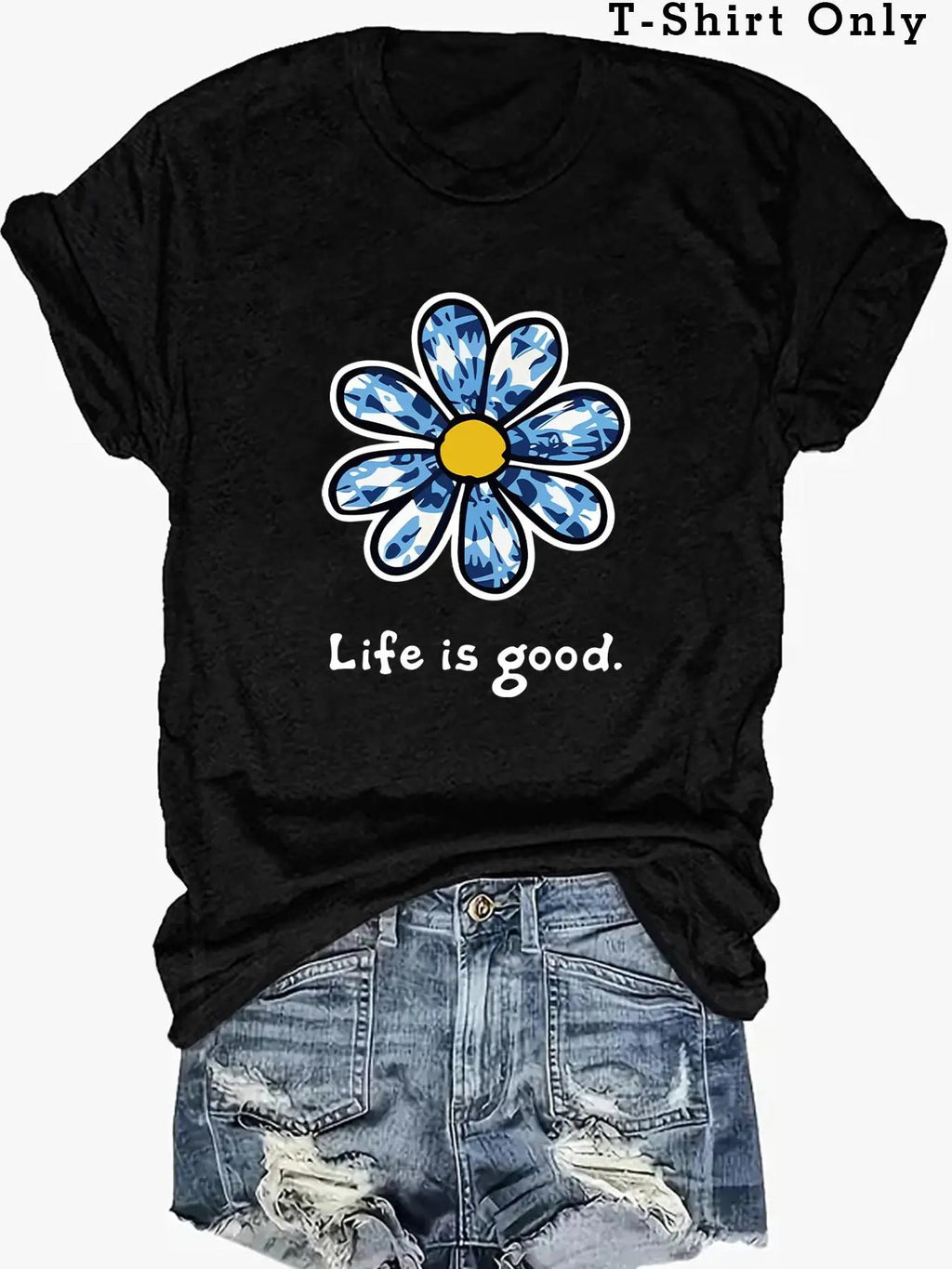Plus Size Cartoon Floral & Letter Print Round Neck Tee, Casual Short Sleeve T-shirt, Women's Plus Size Summer Clothing...
