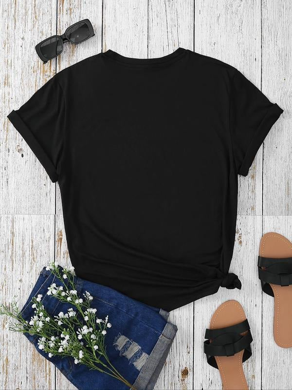Plus Size Cartoon Letter Print Drop Shoulder Tee, Casual Half Sleeve Round Neck T-shirt for Summer, Women's Plus Clothing...