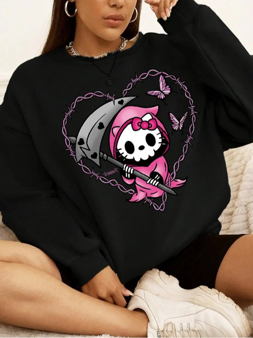 Plus Size Cartoon Print Round Neck Sweatshirt, Casual Drop Shoulder Long Sleeve Pullover for Daily Wear, Women's Clothing...