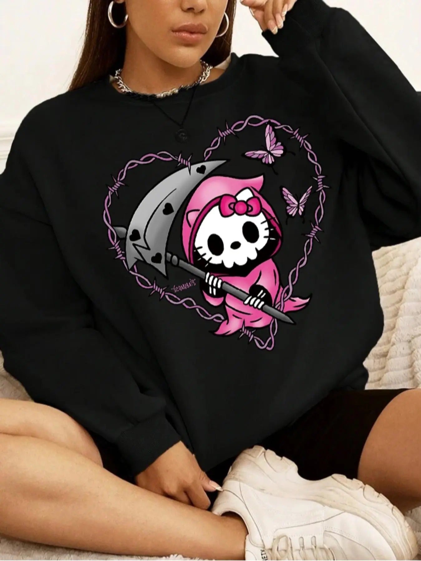 Plus Size Cartoon Print Round Neck Sweatshirt, Casual Drop Shoulder Long Sleeve Pullover for Daily Wear, Women's Clothing...