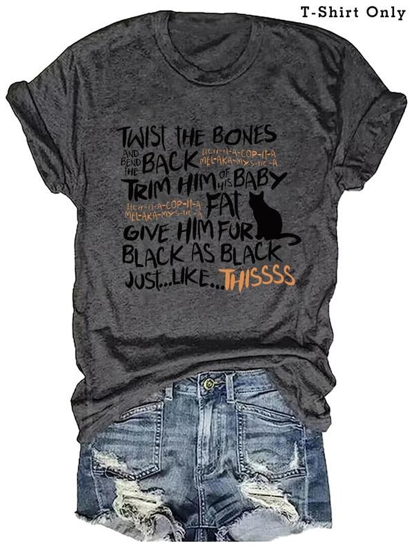 Plus Size Cat Letter Print Round Neck Tee, Casual Short Sleeve T-shirt for Summer, T Shirts for Women, Women's Plus...