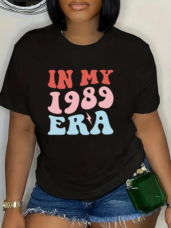 Plus Size Figure & Slogan Graphic Round Neck Tee, Fashion Casual Crew Neck T-shirt for Daily Holiday Vacation Outdoor...