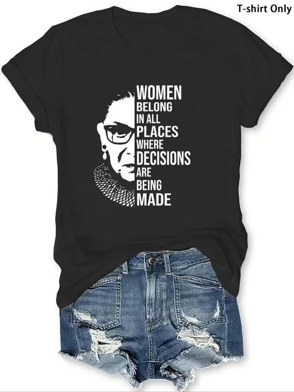 Plus Size Figure & Slogan Print Round Neck Tee, Casual Short Sleeve Graphic T-shirt, Women Plus Clothing for Summer...