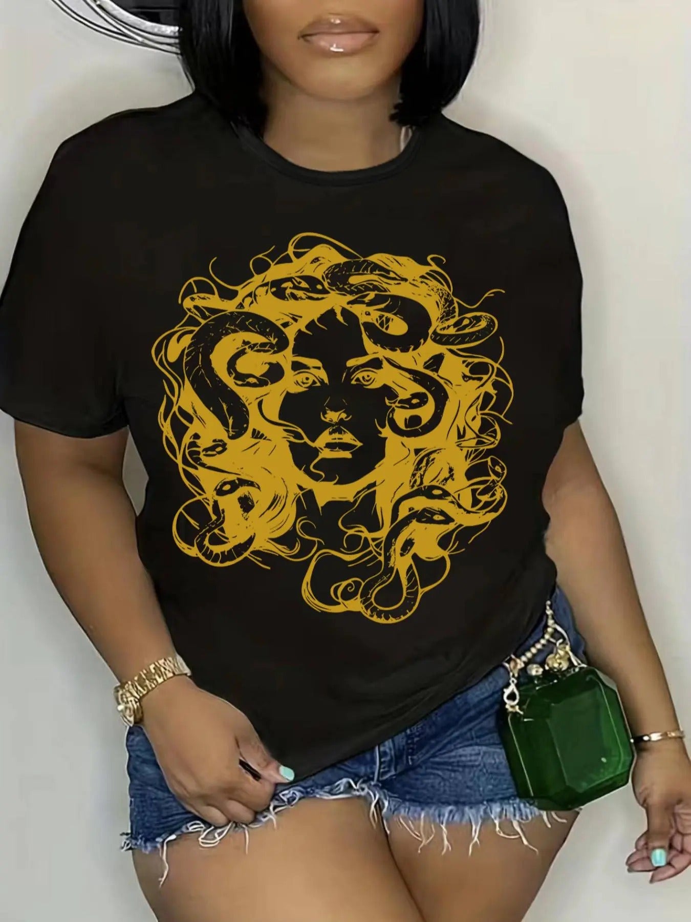 Plus Size Figure Print Round Neck Tee, Fashion Casual Crew Neck T-shirt for Daily Holiday Outdoor Wear, Women Plus Size...