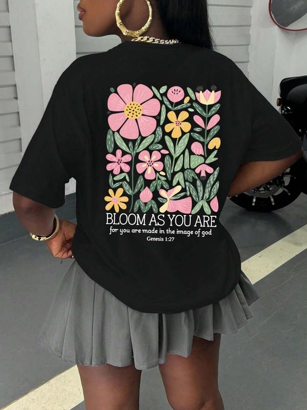 Plus Size Floral Print Round Neck Tee, Casual Short Sleeve Crew Neck T-Shirt for Summer, Women's Plus Clothing for Daily...
