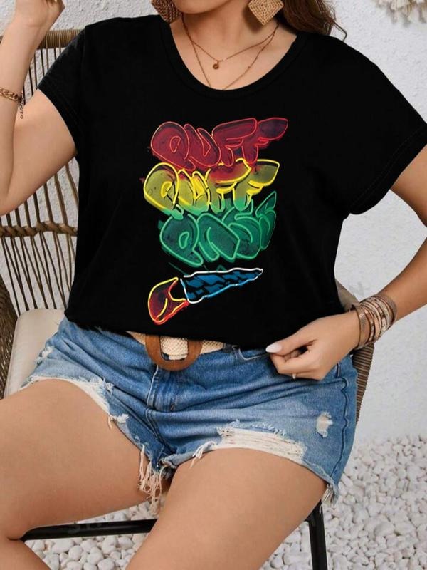 Plus Size Graphic Print Round Neck Tee, Fashion Casual Short Sleeve T-shirt for Daily Wear, Women's Plus Clothing for...