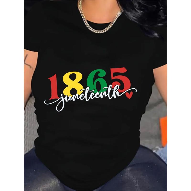 Plus Size Juneteenth T-Shirt for Women - Casual Crew Neck Tee with Short Sleeves,   Alphabet Pattern, All-Season Comfort...