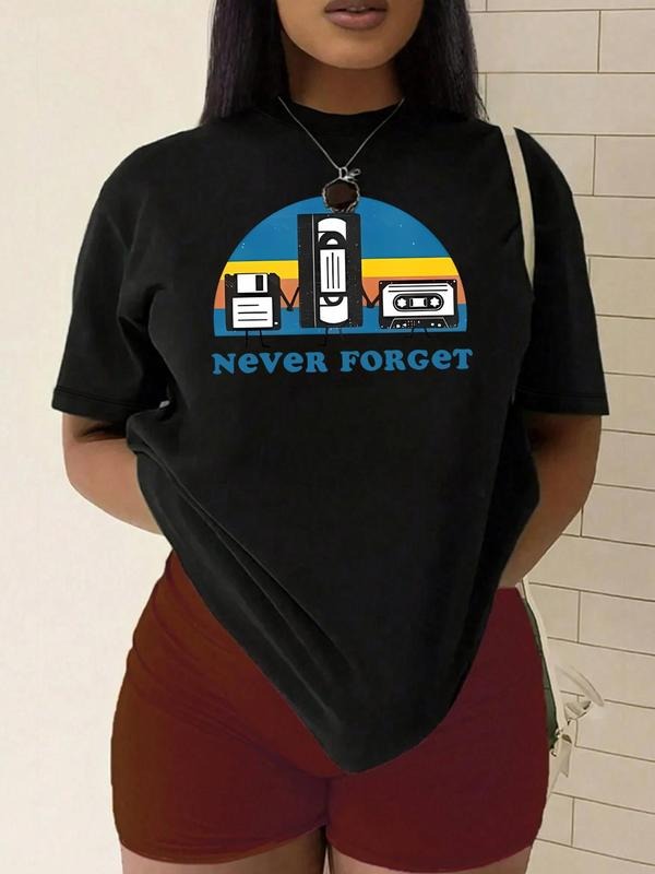 Plus Size Letter Graphic Round Neck Tee, Casual Crew Neck Short Sleeve T-shirt for Daily Outdoor Wear, Women Plus...