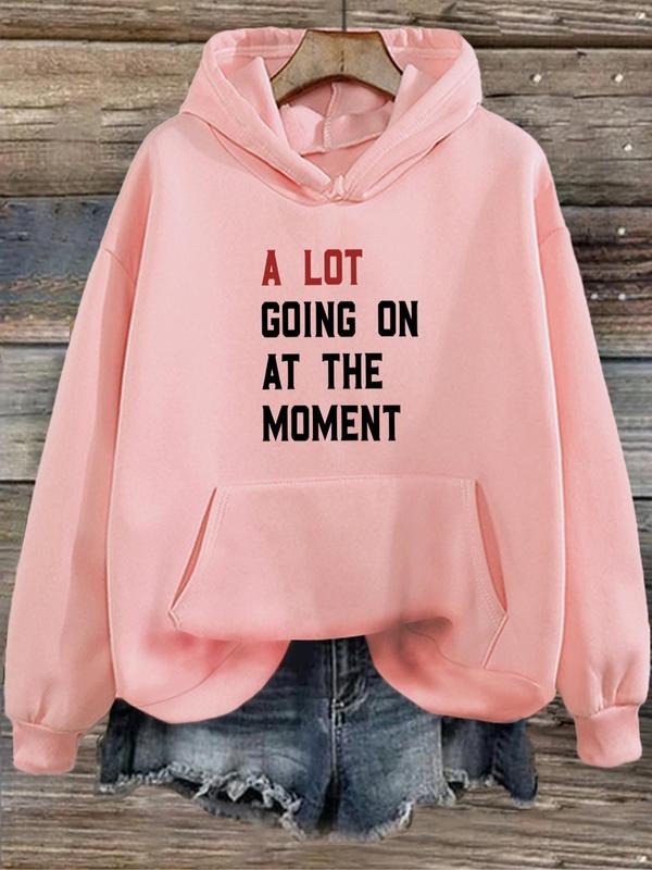 Plus Size Letter Print Drop Shoulder Drawstring Hoodie, Casual Pocket Hooded Sweatshirt for Daily Outdoor Wear, Women...