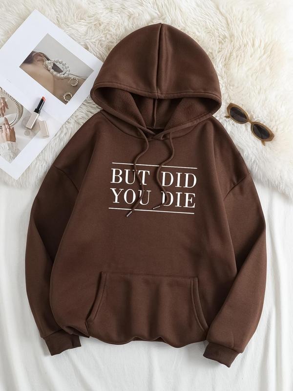 Plus Size Letter Print Drop Shoulder Drawstring Hoodie, Fashion Casual Hooded Sweatshirt for Holiday Outdoor Wear, Women...