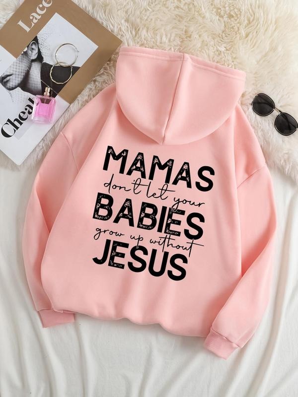 Plus Size Letter Print Drop Shoulder Hoodie, Fashion Casual Drawstring Pocket Hooded Sweatshirt for Daily Holiday Outdoor...