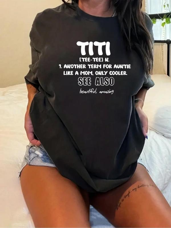 Plus Size Letter Print Round Neck Tee, Casual Short Sleeve Crew Neck T-Shirt for Summer, Women's Plus Clothing for Daily...