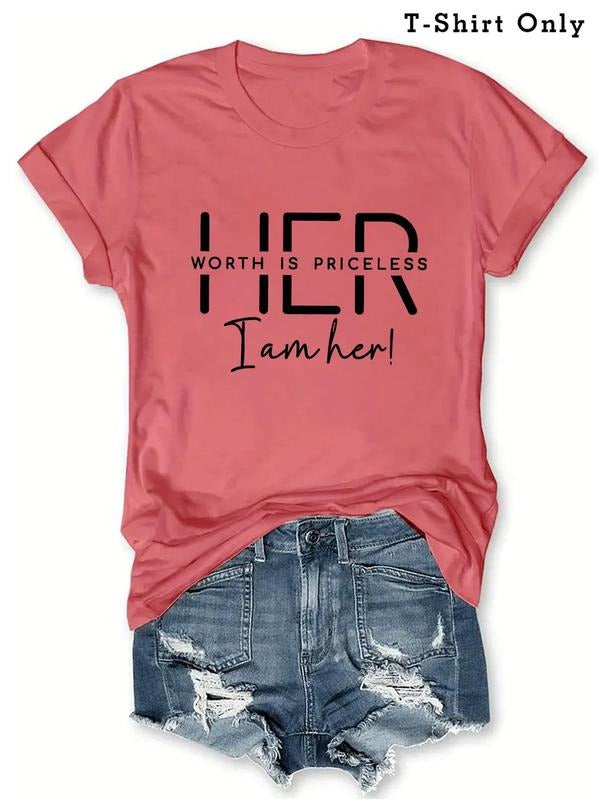 Plus Size Letter Print Round Neck Tee, Casual Short Sleeve Crew Neck T-Shirt for Summer, Women's Plus Clothing for Daily...