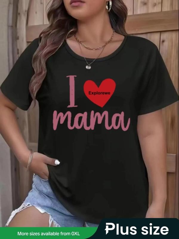 Plus Size Letter Print Round Neck Tee, Casual Short Sleeve Crew Neck T-shirt for Daily Wear, Women Plus Clothing for All...