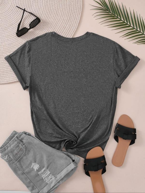 Plus Size Letter Print Round Neck Tee, Casual Short Sleeve Crew Neck T-shirt, Women's Plus Clothing for Daily Wear style...