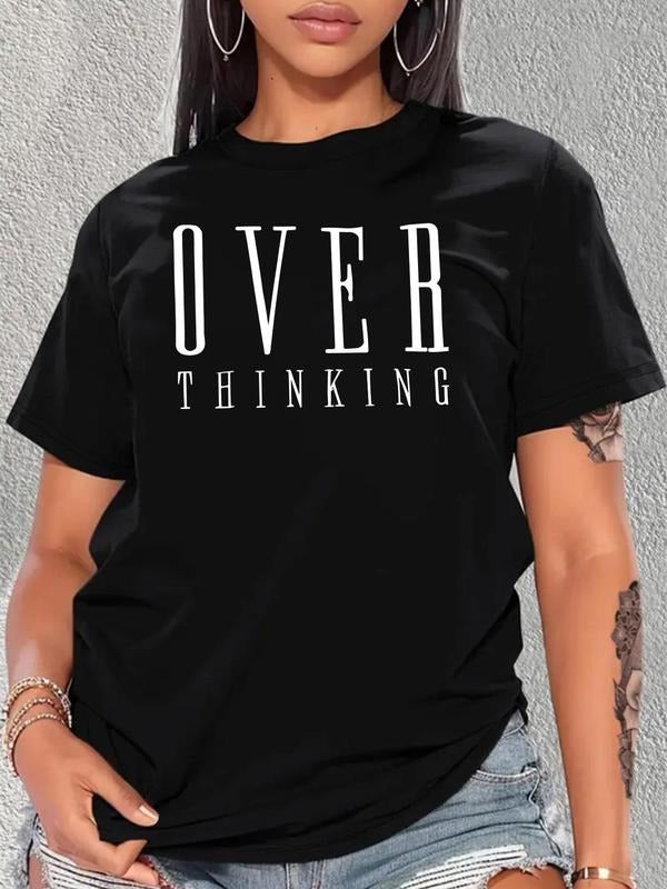 Plus Size Letter Print Round Neck Tee, Casual Short Sleeve Crew Neck T-shirt, Women's Plus Clothing for Daily Wear...