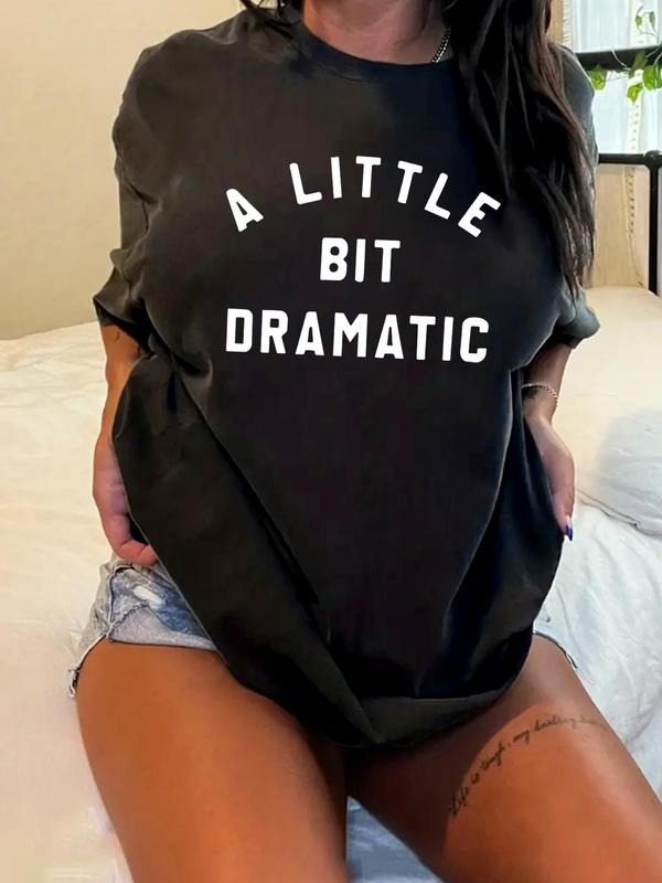 Plus Size Letter Print Round Neck Tee, Casual Short Sleeve T-shirt, Women's Plus Size Summer Clothing for Daily Wear...