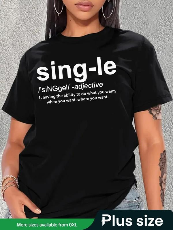 Plus Size Letter Print Round Neck Tee, Fashion Casual Crew Neck Short Sleeve T-shirt for Daily Outdoor Wear, Women Plus...