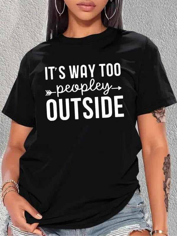 Plus Size Slogan Graphic Round Neck Tee, Casual Short Sleeve T-shirt for Summer, Women's Plus Clothing for Daily Wear...