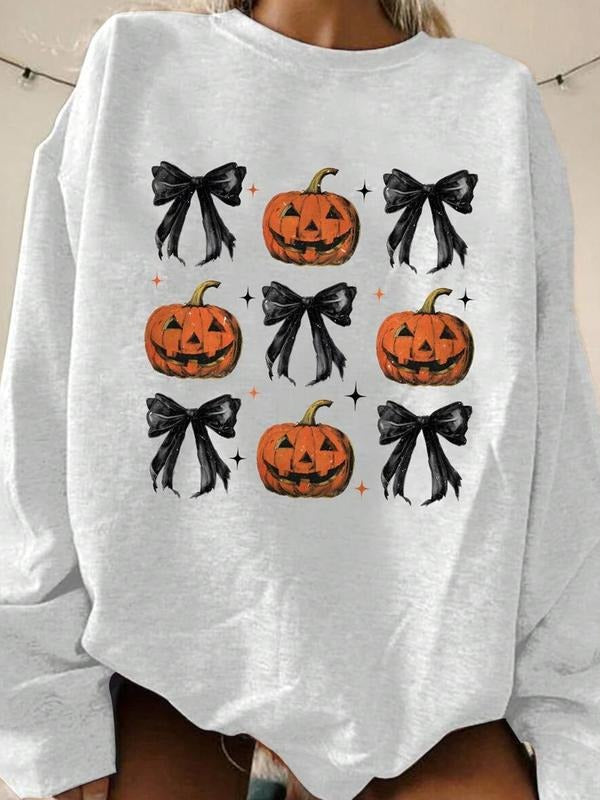 Plus Size Women's Halloween Pumpkin Slogan Oversized Long Sleeve Sweatshirt, Casual Fall & Winter Clothing, Comfortable...