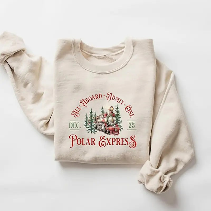 Polar Express Christmas Train Sweatshirt, Believe Christmas North Pole Train Sweater, Christmas Movie Shirt, Holiday Tees...