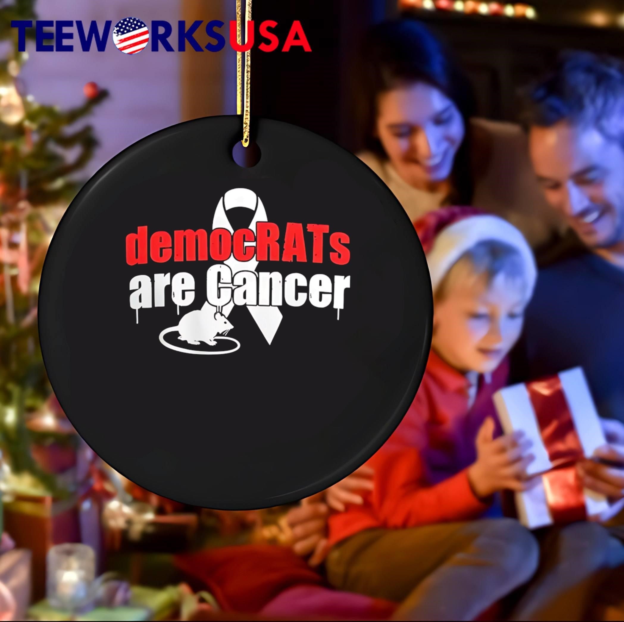 Political Apparel DemocRATS Are Cancer White Awareness Ribbon T-Shirt