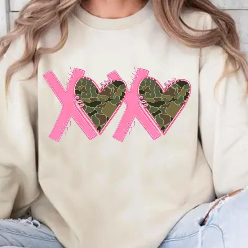 Camo Hunting Valentines Heart Valenday Shirt XOXO T-shirt/Sweatshirt/Hoodie, 100% Cotton 50/50 Cotton/Polyester Blend...