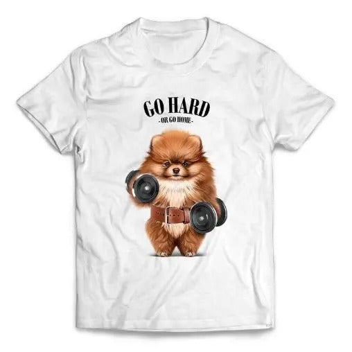 Pomeranian Dog Strength and Fitness Dumbbell Routine - Short-Sleeve Unisex T-Shirt Made in USA Hoodie, Sweatshirt