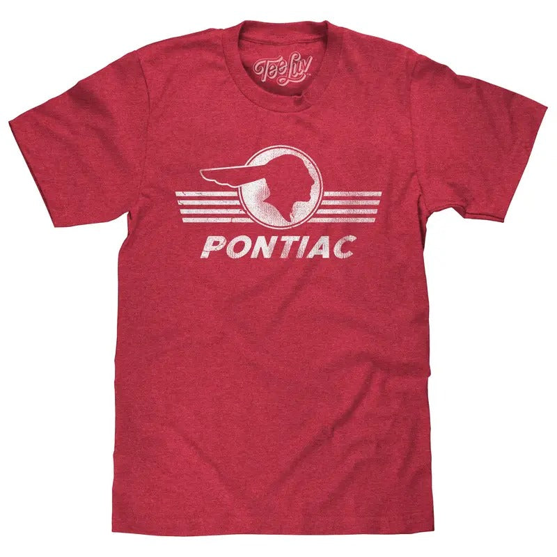 Pontiac Distressed Headdress Logo T-Shirt - Red Hoodie, Sweatshirt | UrbanDripWear.com