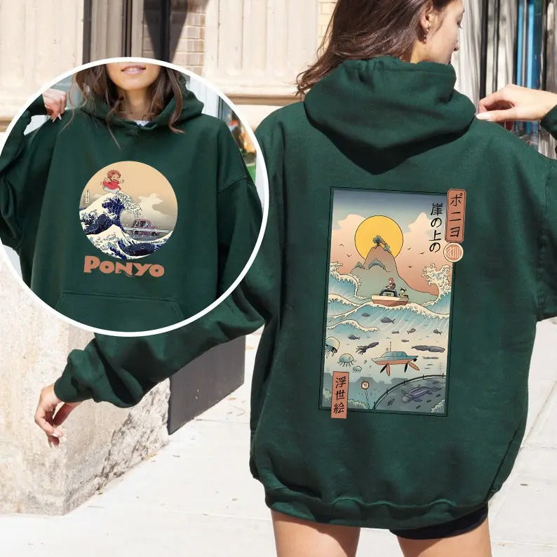Ponyo 2 Sided Hoodie, Ponyo Sweater, Ghibli Studio Sweatshirt, Ghibli Ponyo Shirt, Ghibli Studio Shirt, Hayao Miyazaki,...