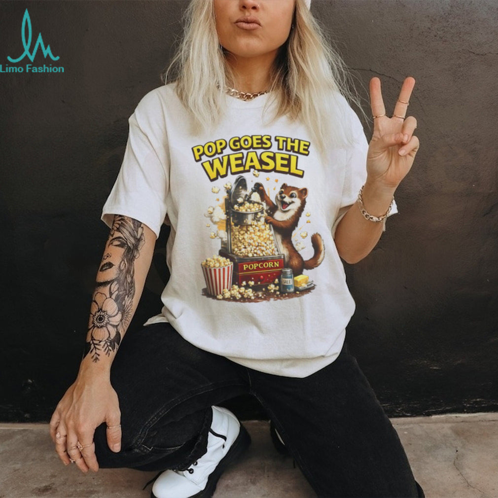 Pop Goes The Weasel Funny Popcorn Animal Graphic T Shirt