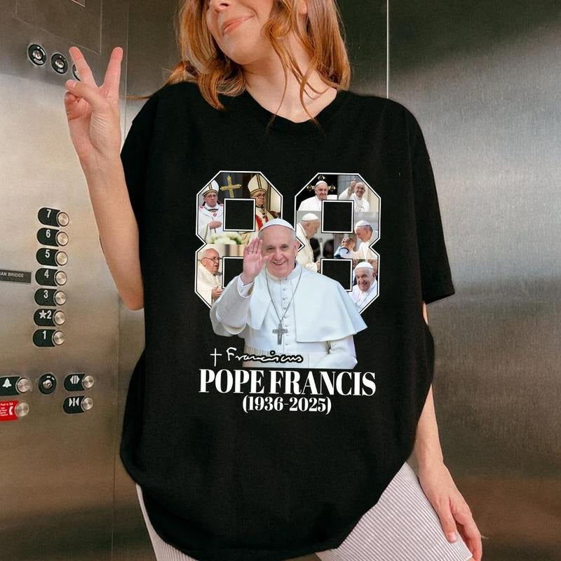 Pope Francis Shirt Catholic Faith Tshirt  Pure Cotton Fabric Casual Streetstyle Crew Neck Short Sleeve T-Shirt Trendy...
