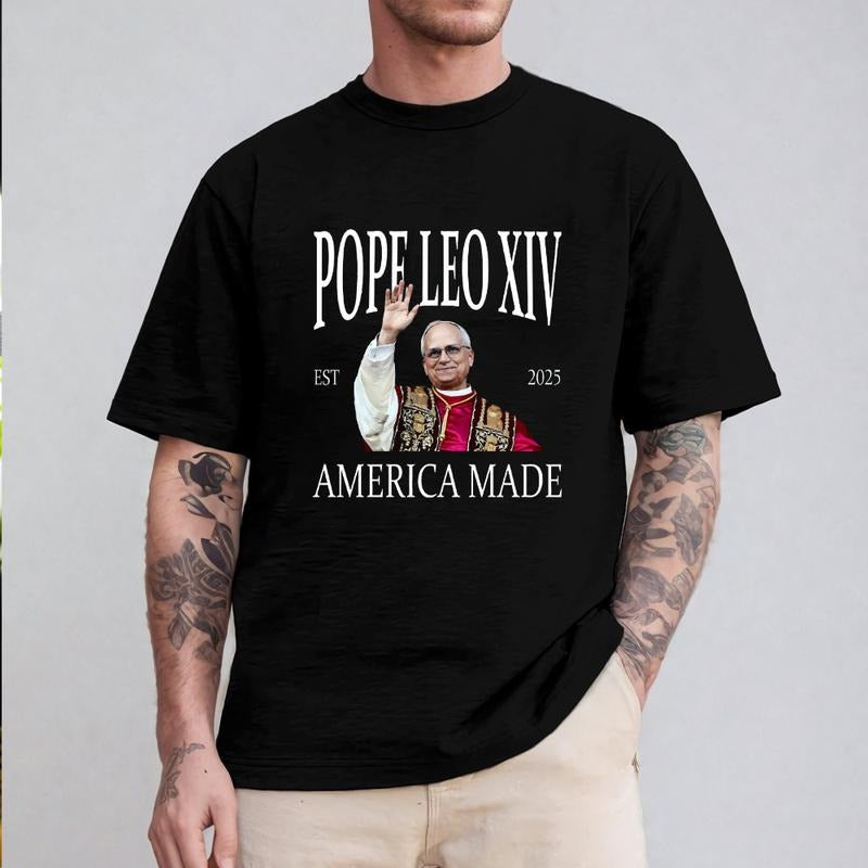 Pope Leo XIV First American Pope T-shirt, Graphic Tees for Unisex Cotton Fabric Casual Crew Neck Short Sleeve T-Shirt...
