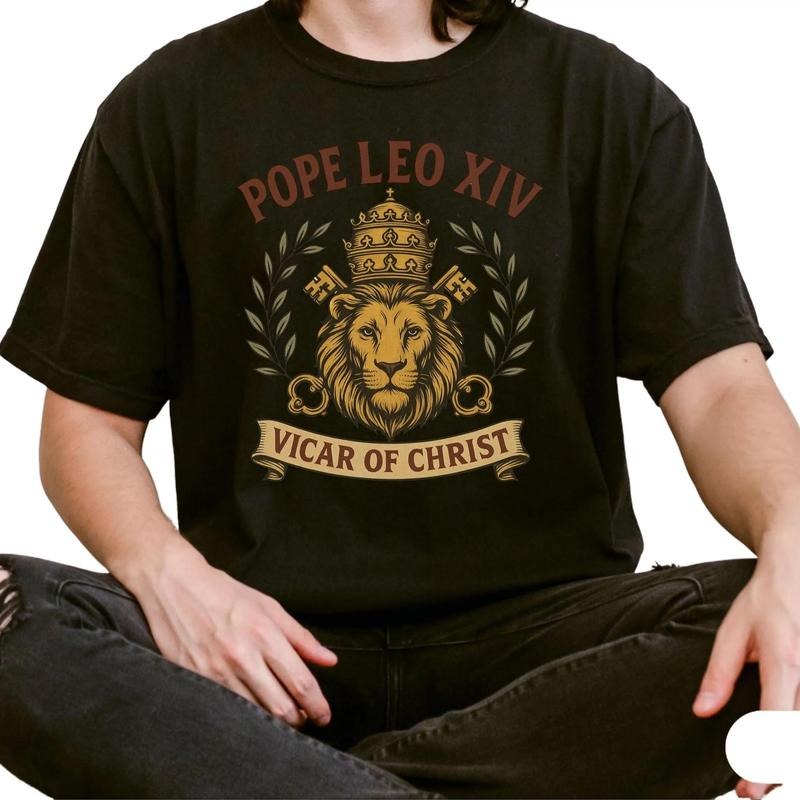 Pope Shirt Leo XIV New Pope Leo 14 T-shirt, Graphic Tees for Men Women Cotton Fabric Casual Crew Neck Short Sleeve...