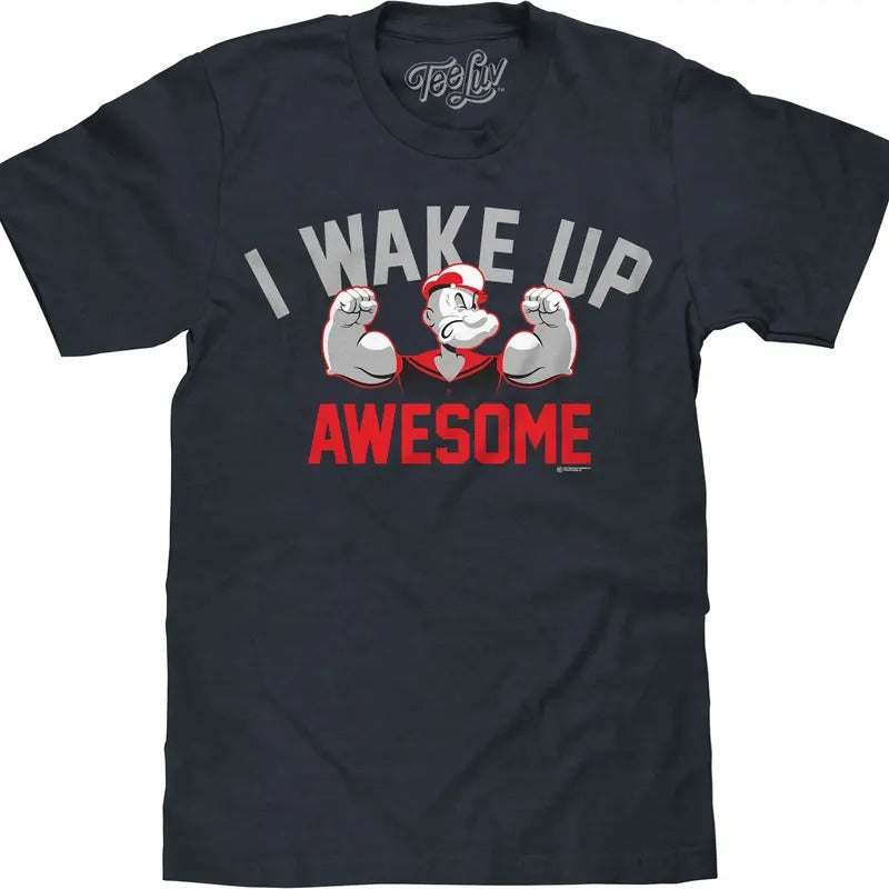 Popeye I Wake Up Awesome T-Shirt - Navy Heather Hoodie, Sweatshirt | UrbanDripWear.com