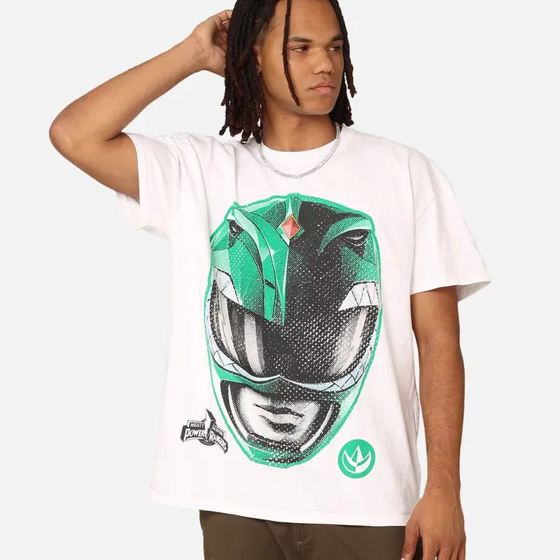 Power Rangers Green Ranger Big Head  T-Shirt White Trending Movie T shirt Vintage 90s T-shirt gift for Movie fans gift...