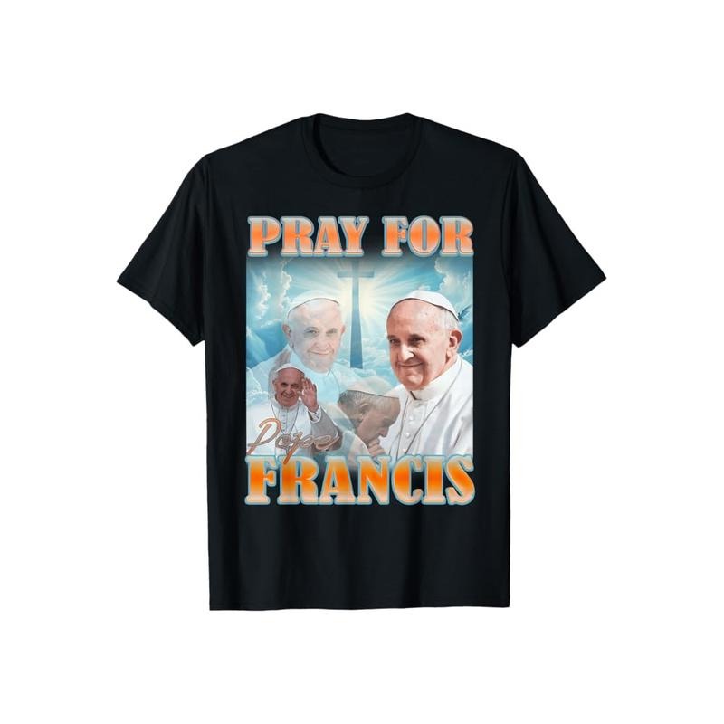Pray For Pope Francis Christian Tshirt Pure Cotton Fabric Casual Streetstyle Crew Neck Short Sleeve T-Shirt Trendy Tops...
