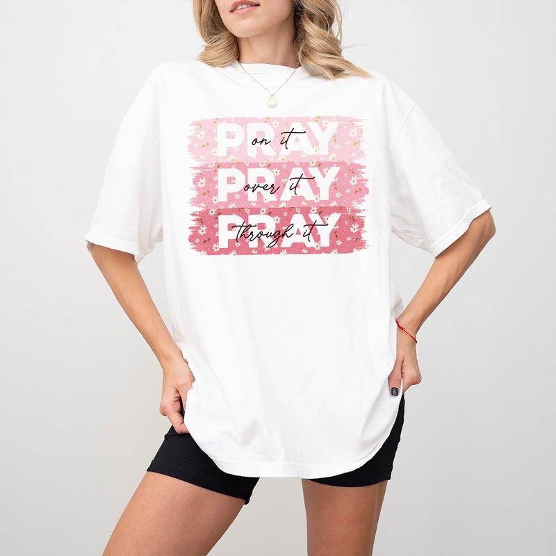 Pray On It Christian Shirt, Faith-Based Easter Tee, Inspirational Floral Sweatshirt for Women, Religious Spring Graphic...