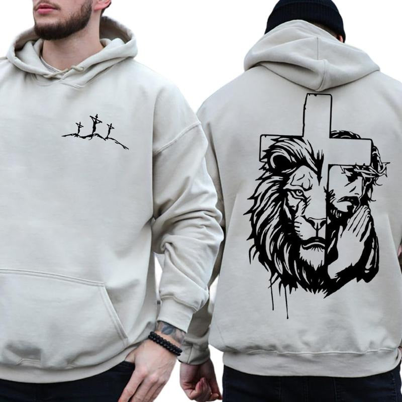 Praying Hands Cross Faith 2 Sided Graphic Hoodie Fleece Fabric Casual Hooded Sweatshirt Trendy Christian Tops Collection ...