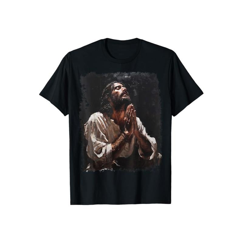 Praying Jesus Christ Christian Tee Crew Neck Short Sleeve T-Shirt Tops Trendy for Unisex Hoodie, Sweatshirt