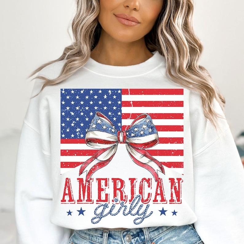Premium  American Girly , Coquette 4th Of July , 4th Of July , American Flag Sweatshirt T-Shirts, Hoodie | UrbanDripWear.com
